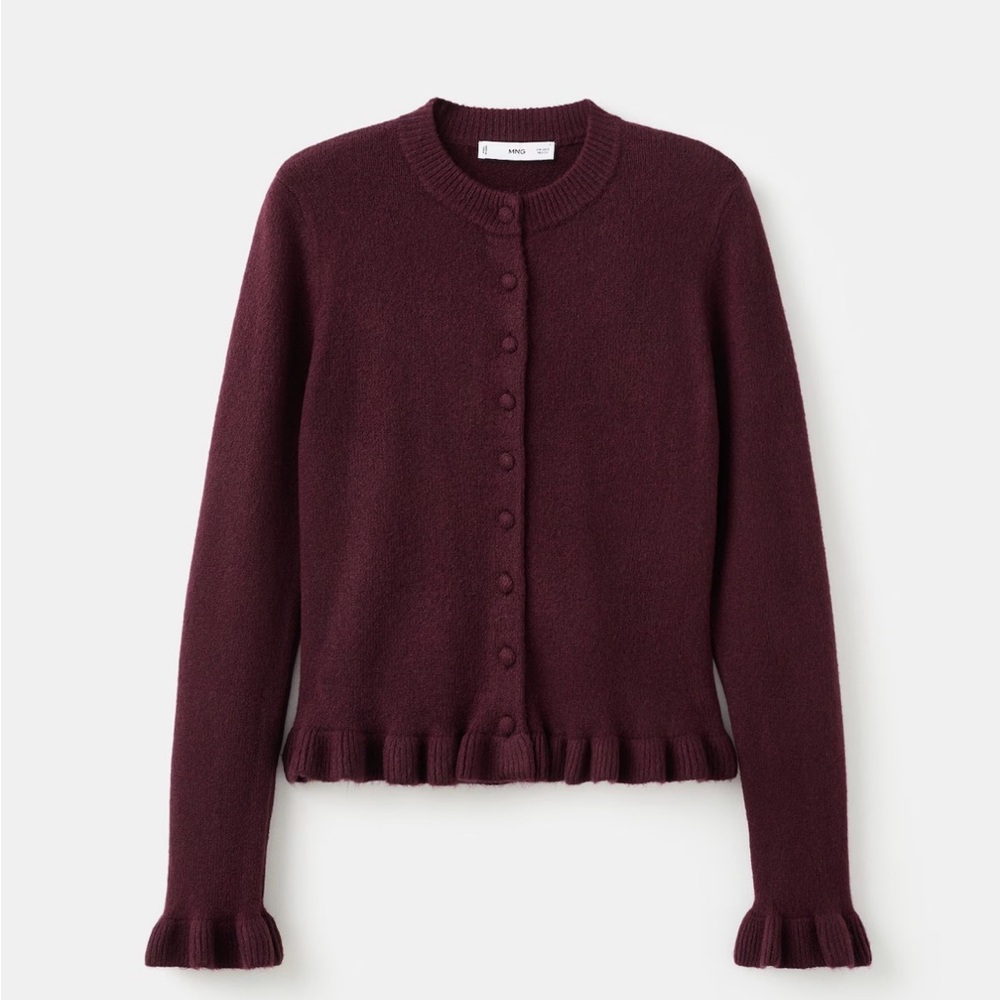 Mango Deep Burgundy Ruffle Cardigan